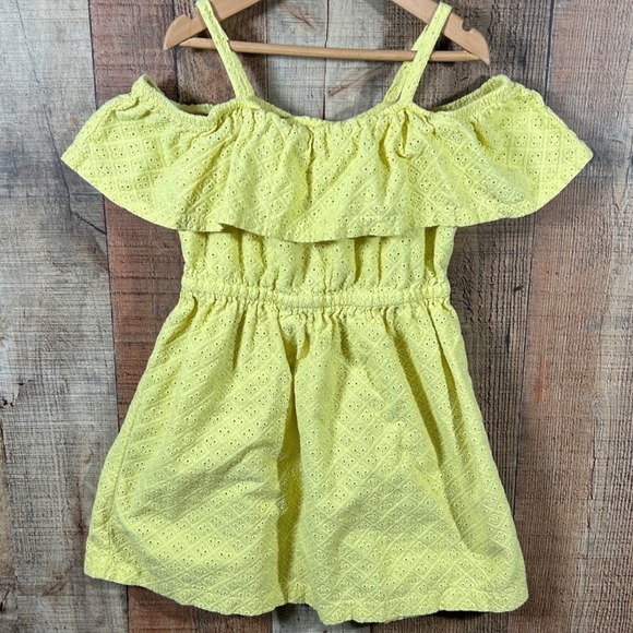 Janie and Jack Other - Janie and Jack Girls Yellow Eyelet Ruffle Off-Shoulder Cotton Dress Size 8